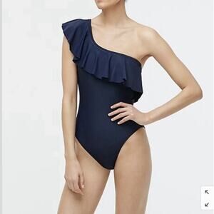 J. Crew Womens Size XL Navy Blue One-Shoulder Ruffle Neck One-Piece Bathing Suit